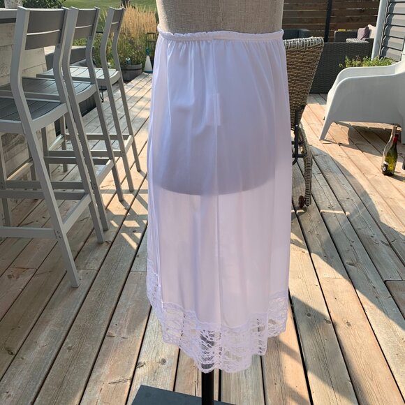 Vintage 90s Slip Skirt White Satin Lace Trim Fairy Boho Chic 90s Lingerie New - Picture 4 of 10